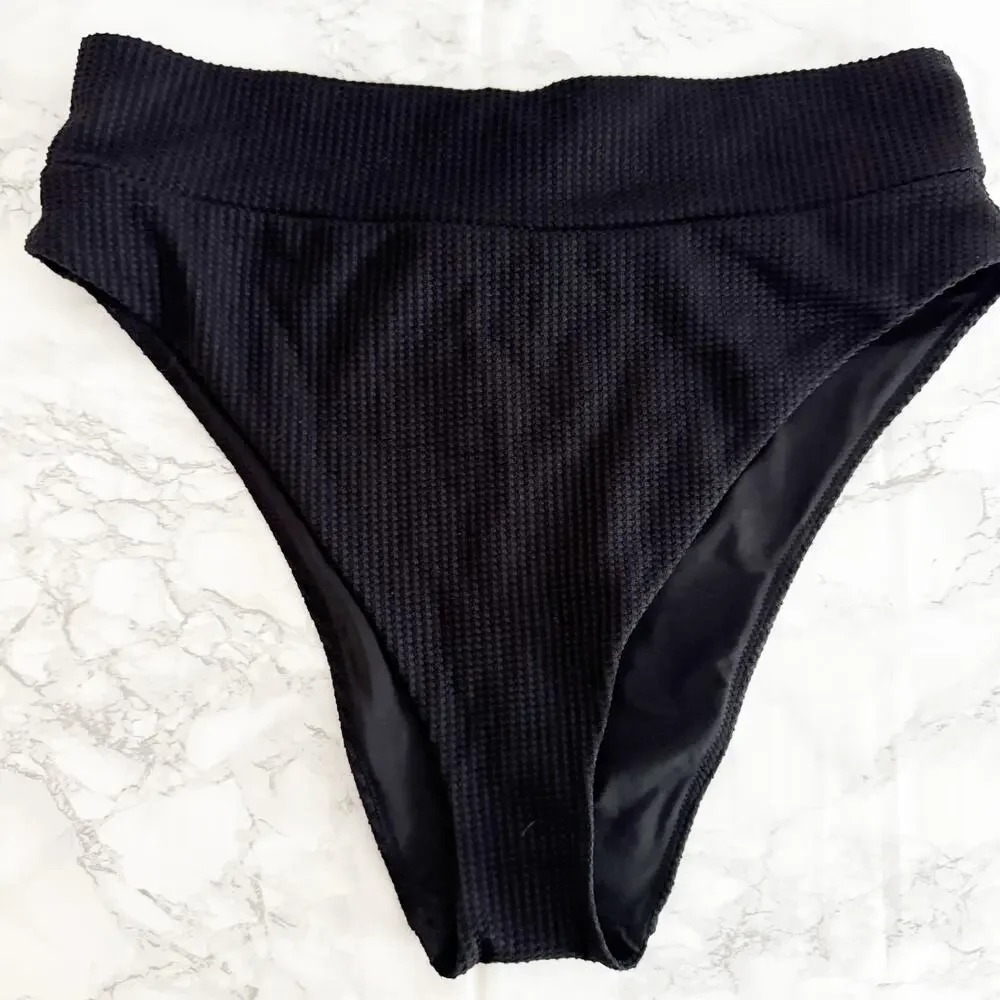 AERIE Waffle Longline Triangle High Cut Cheeky Bikini Black XL XXL - Picture 7 of 9